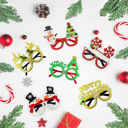 6 Pcs Christmas Glitter Glasses - Funny Xmas Eyeglasses Goodie Bag Stocking Stuffers Decorations for Kids Adults,Holiday Party Favors Supplies Christmas Costume Accessories Photo Booth Props Prizes