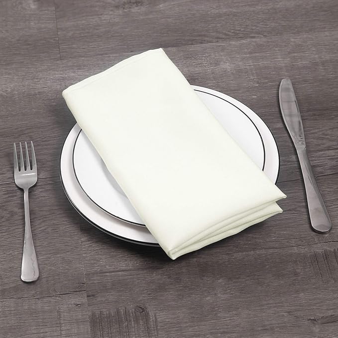 50pcs Polyester Cloth Napkins - 20 x 20 inch Ivory Dinner Washable Napkins with Hemmed Edges for Restaurant/Wedding/Hotel(50,Ivory)