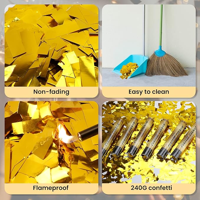 12 Inch Confetti Cannons (6 Pack) – Gold Mylar Confetti Poppers - Air Powered Party Poppers Confetti Shooters for Birthday, Wedding, Graduation, Christmas, New Year Celebrations