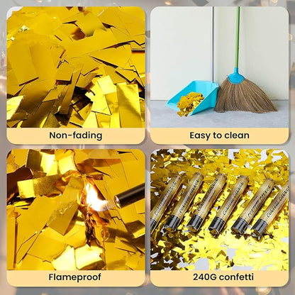 12 Inch Confetti Cannons (6 Pack) – Gold Mylar Confetti Poppers - Air Powered Party Poppers Confetti Shooters for Birthday, Wedding, Graduation, Christmas, New Year Celebrations