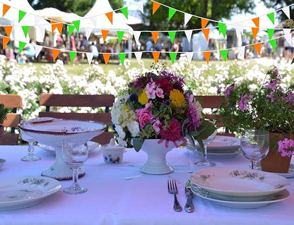 100 Feet 60 Pcs Green White and Orange Pennant Banner Flag String Hanging Triangle DIY Flag, Bunting Streamer Decorations for Grand Opening, Birthday, Wedding Celebration (Green White & Orange)
