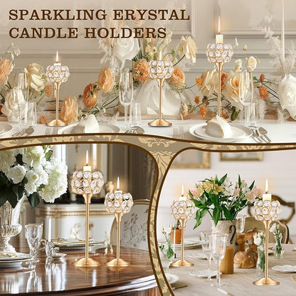 Crystal Candle Holders Set of 3 for Wedding Centerpieces Gold Or Silver Candle Holders Bulk Decorative Tealight Candle Holder for Wedding, Party,Table Centerpieces Decoration (Golden, 2 Sets(6 Pcs))