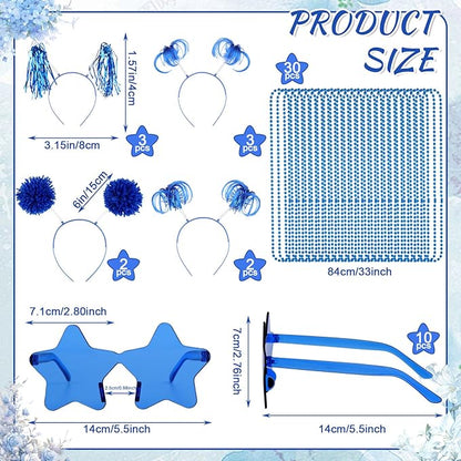 50 Pcs Blue Holiday Team Spirit Party Accessories Pom Pom Party Headbands Star Shape Sunglasses Bead Necklaces Stuff Favors for Birthday Wedding Supplies(Classic)