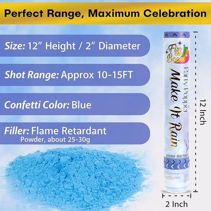 2 Pack Gender Reveal Smoke Confetti Poppers - Biodegradable Blue Powder Poppers for Baby Gender Reveal | Creates Vibrant Cloud of Color | Perfect for Photography and Special Events
