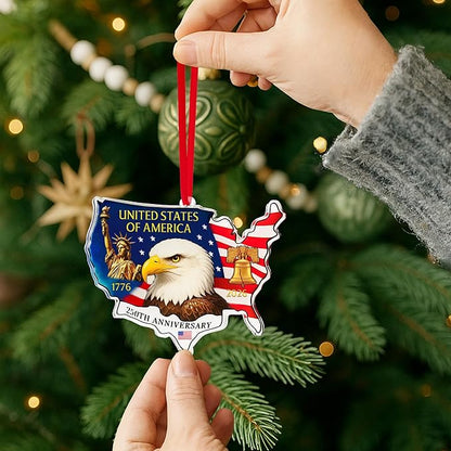 United States 250th Anniversary Ornament, 2D Acrylic 250th Anniversary USA Christmas Tree Ornament, 250 Patriotic American Flag Christmas Ornaments, Gift for US Citizens, Patriotic Collectors Decor