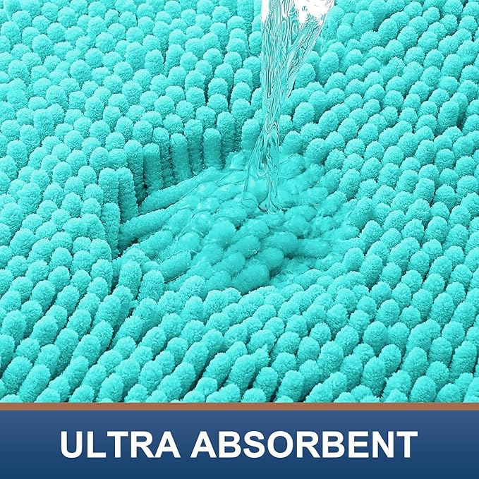 Smiry Luxury Chenille Bathroom Rugs 47x24, Extra Soft and Absorbent Shaggy Bath Mat, Machine Washable, Non-Slip Plush Carpet Runner for Tub, Shower, and Floor, Home Decor Accessories, Turquoise