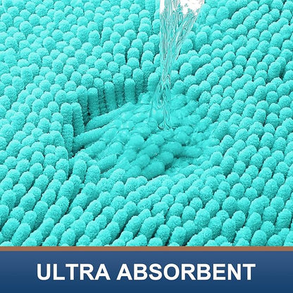 Smiry Luxury Chenille Bathroom Rugs 47x24, Extra Soft and Absorbent Shaggy Bath Mat, Machine Washable, Non-Slip Plush Carpet Runner for Tub, Shower, and Floor, Home Decor Accessories, Turquoise