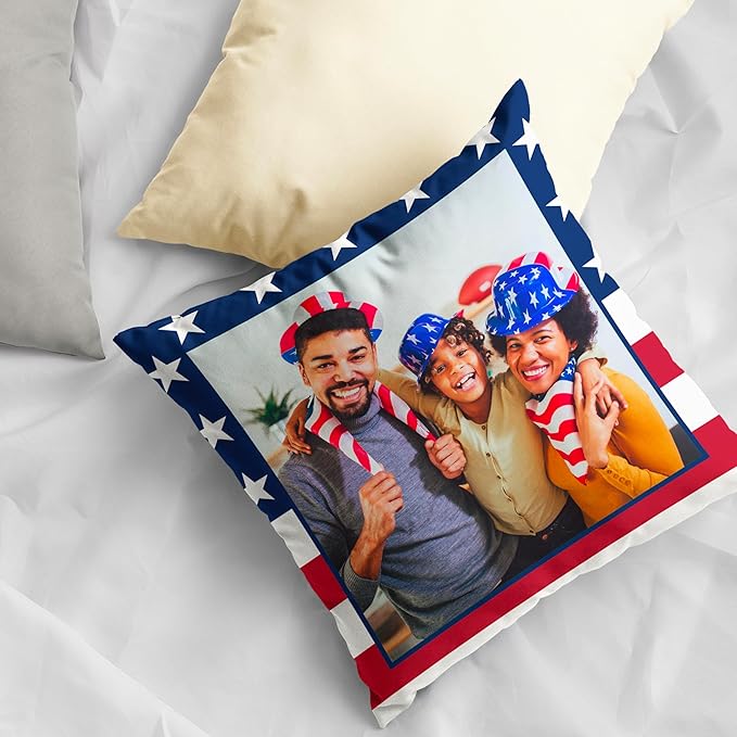 Be Burgundy Custom Photo Pillow Cover 16x16 Inch – Personalized Photo Pillow with USA Flag Frame, Custom USA-Themed Throw Pillowcase, Gift for USA Lovers
