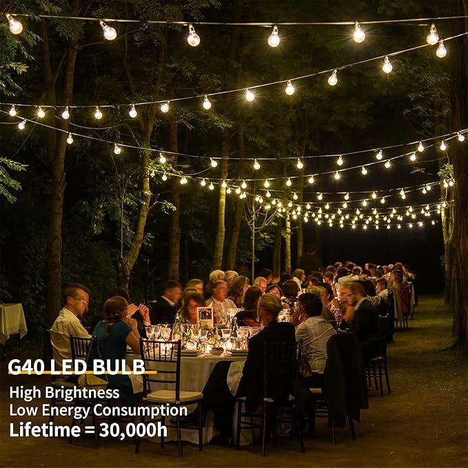 60FT LED String Lights with Remote, G40 Dimmable Globe for Patio, 27 Edison Shatterproof Bulbs, Waterproof Backyard Lights