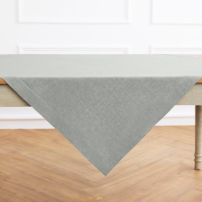 Solino Home Linen Cloth Tablecloth 52 x 52 Inch - 100% Pure Linen Chambray Grey Square Tablecloth - Athena, Machine Washable Table Throw for Fall, Autumn