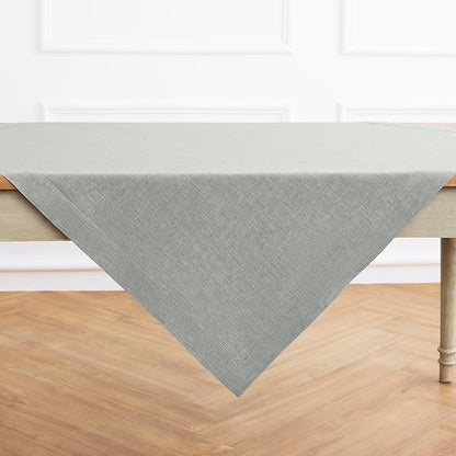 Solino Home Linen Cloth Tablecloth 52 x 52 Inch - 100% Pure Linen Chambray Grey Square Tablecloth - Athena, Machine Washable Table Throw for Fall, Autumn