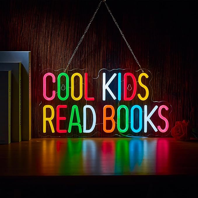 Cool Kids Read Books Neon Sign for Classroom Wall Décor Dimmable LED Neon Light USB Powered Neon Art Signs Decor
