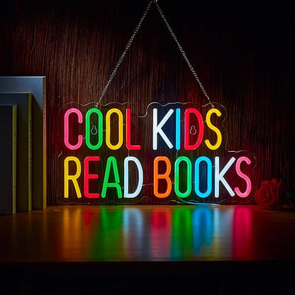 Cool Kids Read Books Neon Sign for Classroom Wall Décor Dimmable LED Neon Light USB Powered Neon Art Signs Decor