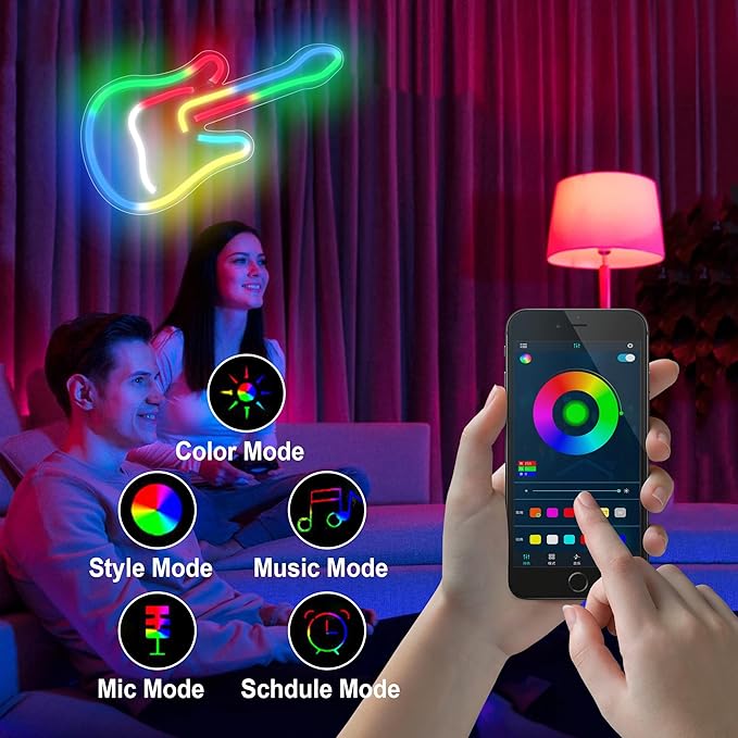 Bedroom Art Guitar Neon Sign Colorful Guitar Decoration Neon Light Christmas Halloween Wedding Valentine's Day Music Festival Birthday Party Bar Club Home Decor, Operated by USB