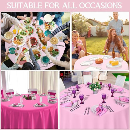 MASHAN 12 Pack Round Plastic Pink Tablecloths Disposable Pastel Pink Table Cloth Round Table Covers for Valentines Day Bridal Engagement Wedding Galentines Party Decorations,84 Inch