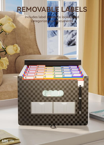 ABC life 26-Pocket Accordion File Organizer, High Capacity Expandable Monthly Bill & Receipt Holder with Colored A-Z Tabs, Portable Folder Organizer for Home Office School, Fits Letter/A4 Size
