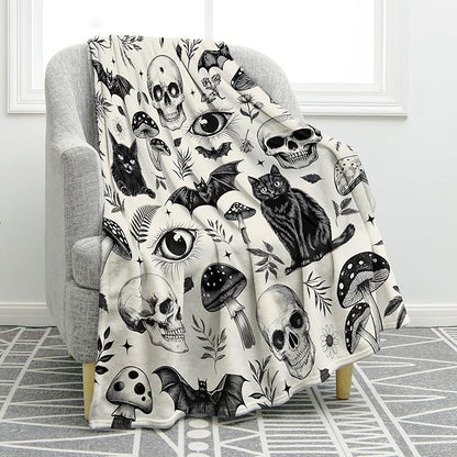 Jekeno Gothic Skull Blanket Cat Bat Mushroom Gifts for Women Men Girls Boys Mom Wife Husband Dad Halloween Birthday Christmas Easter Presents Home Bedroom Living Room Bed Sofa Decor Throw 60"x80"