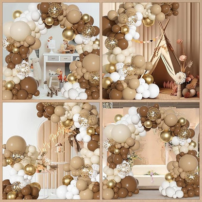 Ouddy Party Brown Balloons Arch Garland Kit, Different Sizes 18 12 10 5 Inch Brown Nude Gold Boho Neutral White Latex Metallic Confetti Balloon for Bear Baby Shower Safari Birthday Party Decorations