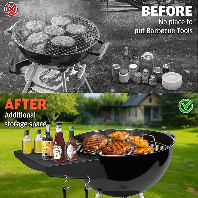 Upgraded Grill Table Shelf for Kettle Grills 22 Inch, Side Table Shelf Replaces Weber Master Touch & Original Charcoal Grill, Grill Accessories for Weber Kettle, Outdoor Steel BBQ Table Shelf