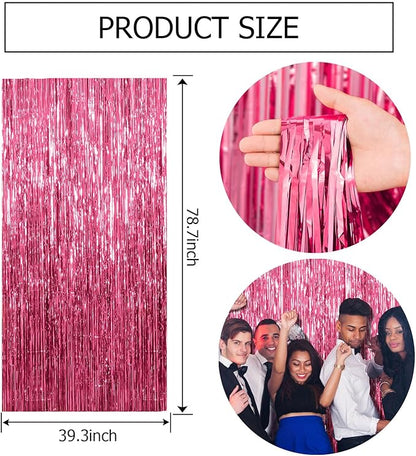 5 Pack Pink Tinsel Curtain Party Backdrop Foil Fringe Birthday Photo Booth Streamer Backdrop Theme Decorations