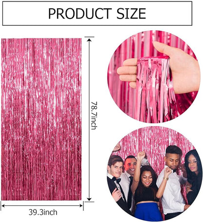 20 Pack Pink Backdrop Decorations - Tinsel Curtain Party Backdrop Foil Fringe Birthday Photo Booth Streamer Backdrop Pink Theme Bachelorette Graduation Decorations