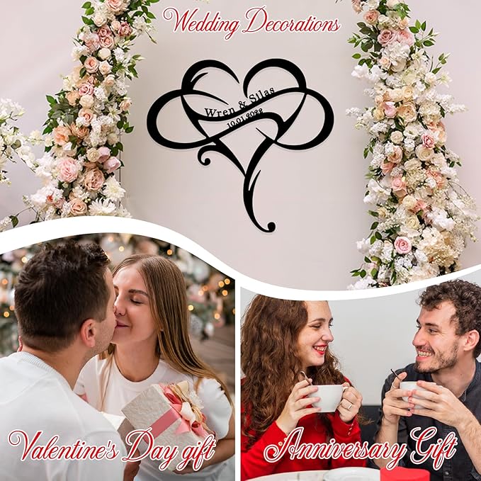 Personalized Infinity Heart Cloud Metal Sign for Couples,Custom Heart Cloud Full of Love Wall Decor with Couples Name and Date for Wedding,Anniversary,Valentines Day Gift