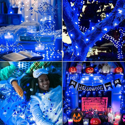 Fairy Lights,Silver Wire String Lights Waterproof,Battery Operated 7FT 20LED Firefly Starry Moon Lights for DIY Christmas Wedding Party Bedroom Decor (Blue, 24 Pack)