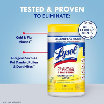 Lysol Disinfecting Wipes Bundle, Home Apartment Dorm Room Essentials and Cleaning Supplies, All Purpose Cleaner, Multi-surface Cleaning Wipes, Multi-Scent Sanitizing Wipes Bundle, 80 Count (4pk)