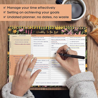 Taja Weekly To Do List Notepad with 52 Undated Sheets（8.5"×11"）- Weekly Desk Planner for Women & Man, Work and Home - 1 Pack Amber Garden