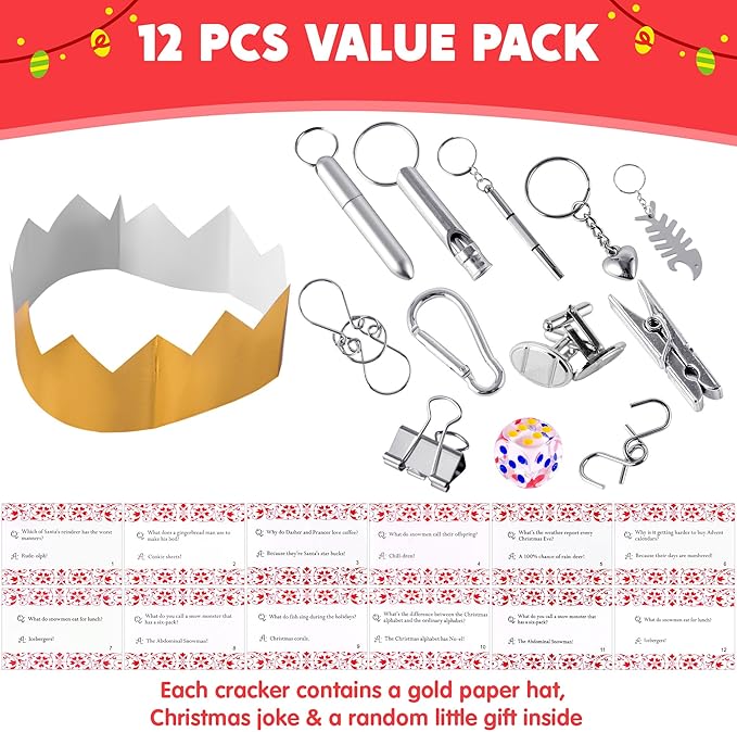 JOYIN 12 Pack Christmas Party Favor Non-Snap Gold Snowflake Design Party Table Favors with Holiday Party Favor Supplies for Kids and Adults, Christmas Parties, Dinners and Holidays