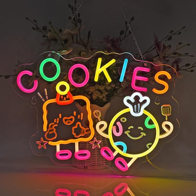 Cookies Neon Sign, Neon Lights Hanging Wall Art Decoration for Store Retail Shop Market Mall Grocery Bakeries Cafés Celebration Home Decor, USB Powered Ultra Bright Dimmable, 15.75×11.8inches
