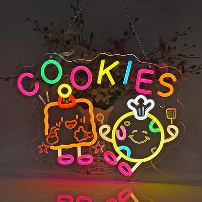 Cookies Neon Sign, Neon Lights Hanging Wall Art Decoration for Store Retail Shop Market Mall Grocery Bakeries Cafés Celebration Home Decor, USB Powered Ultra Bright Dimmable, 15.75×11.8inches