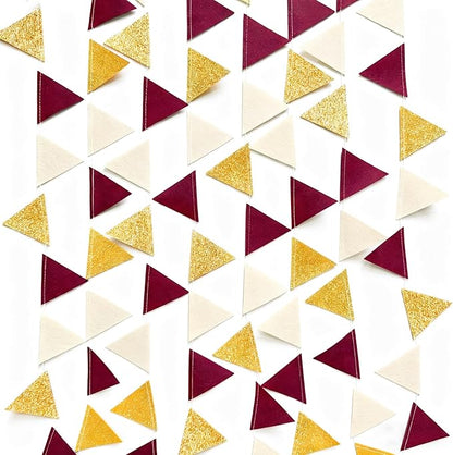Maroon Gold Party Decorations Burgundy Beige Gold Glitter Felt Hanging Triangle Mini Bunting Pennant Banner Flag for Birthday Graduation Wedding Baby Shower Anniversary Party Nursery Classroom Decor