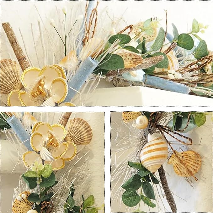 Holiday Tree 5' Coastal Shell Christmas Garland – Handcrafted Beach Christmas Decor with Capiz Shells, Driftwood & Twigs | Coastal Elegance for Mantle, Wall, Bedroom, Dining & Doorway