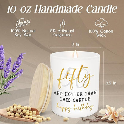 Christmas 50th Birthday Gifts for Her - Long Lasting Vanilla Lavender Candle 10 oz - Funny 1975 Birthday Gifts for Women Wife Mom Sister Friend, Gift for 50 Year Old Woman, Fifty Candles
