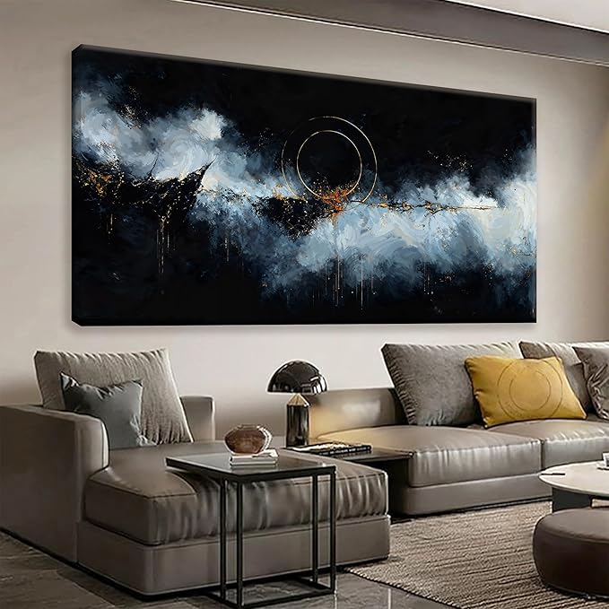 Large Abstract Wall Art For Living Room Modern Abstract Wall Decor Painting Maximalist Gold Circle Canvas Wall Art Decor Prints Artwork Bedroom Hotel Office Home Wall Artwork 29" × 58"