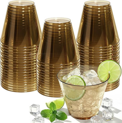 50 Pack Plastic Cups 9 oz Brown Clear Plastic Cups for Cocktail Fancy Disposable Cup for Party Stemless Wine Glasses for Wedding Thanksgiving Christmas Party Graduation