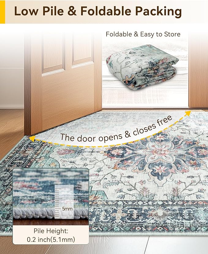 Area Rugs 2'x6' Runner Rug Non Slip Washable for Kitchen Hallway Bedroom Beside Laundry Room Bathroom Rug, Floor Carpet, Green Navy Blue White Red Teal Colorful