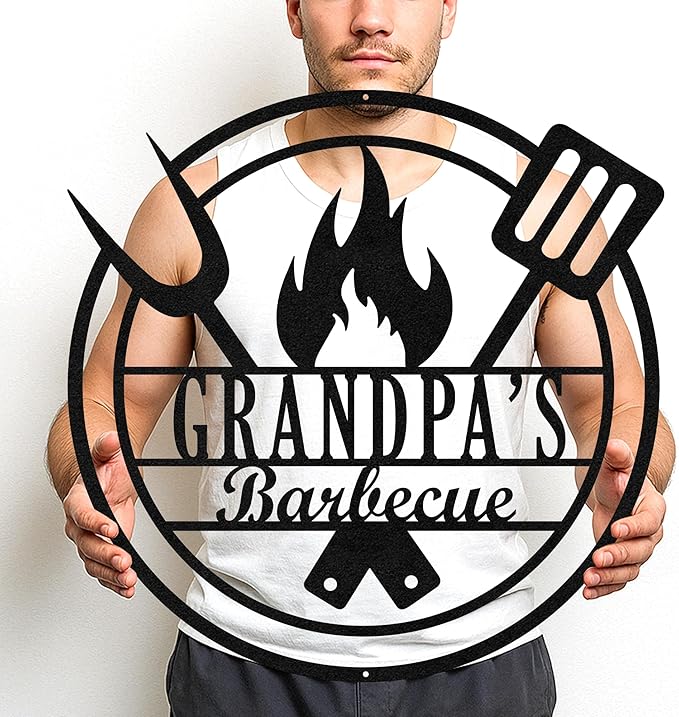 Custom BBQ Gathering Spot Metal Sign, Personalized Grill Name Cut Wall Decor for Patio, Rustic Backyard Party Gift