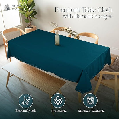 Teal Green Rectangle Tablecloth, 60x86 Inch, 100% Cotton, Fits 6-8 Seats, Durable, Washable, Wrinkle Resistant, Dining Table Cloth for Weddings, Birthdays, Holiday Meals, Dinner