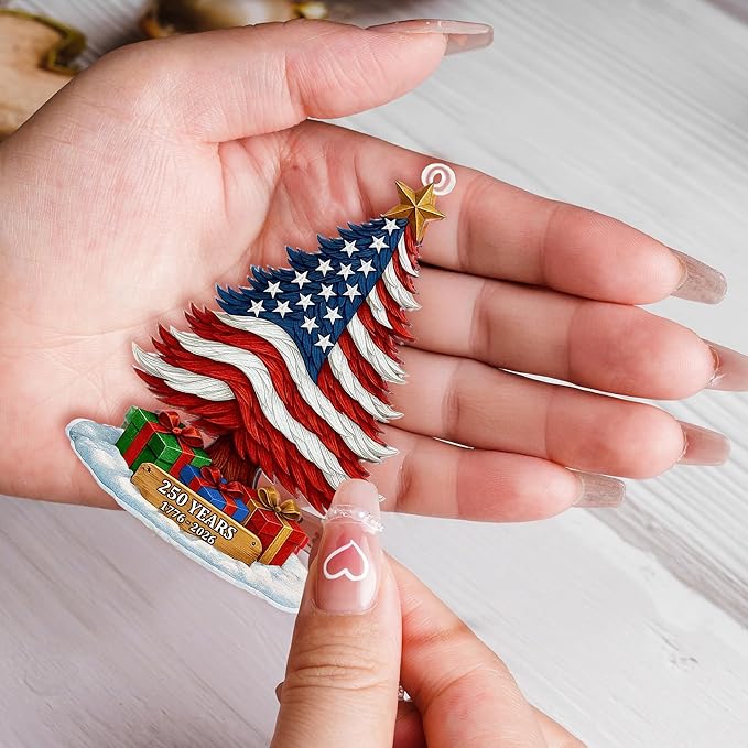 United States 250th Anniversary Ornament, 2D Acrylic 250th Anniversary USA Christmas Tree Ornament, 250 Patriotic American Flag Christmas Ornaments, Gift for US Citizens, Patriotic Collectors Decor