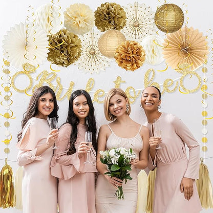 Roetyce Bachelorette Party Decorations, Gold Glitter Bride to Be Banner Paper Fans Pompoms Kit, Women Bridal Shower Party Supplies, Wedding Paper Lanterns Streamers Garland Photo Backdrop Background