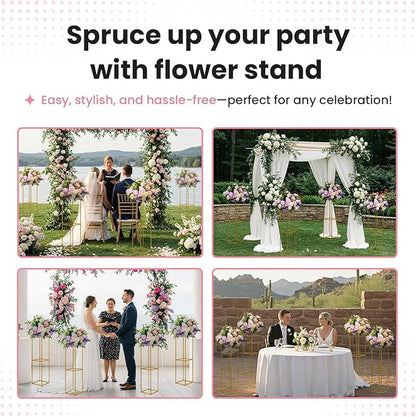 YALLOVE 2 Pcs 31.5 Inch Metal Flower Stand, Gold Centerpieces Vases Stand With Clear Acrylic Sheets, Geometric Display Rack for Wedding Party Decorations