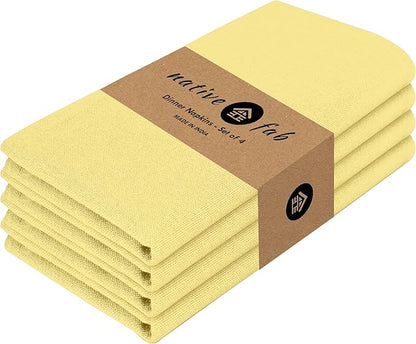 Native Fab Solid Light Yellow Cloth Napkins Set of 4, 100% Cotton Washable Fabric, 17x17 inches, Reusable Table Linen Napkins for Dinner, Party, Wedding, Pale Yellow
