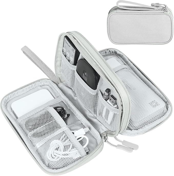 FYY Travel Electronic Cable Organizer Bag, Pouch Electronic Accessories Carry Case Portable Waterproof Double Layers Storage Bag for Cable, Cord, Charger, Phone, Earphone, Medium Size, Grey