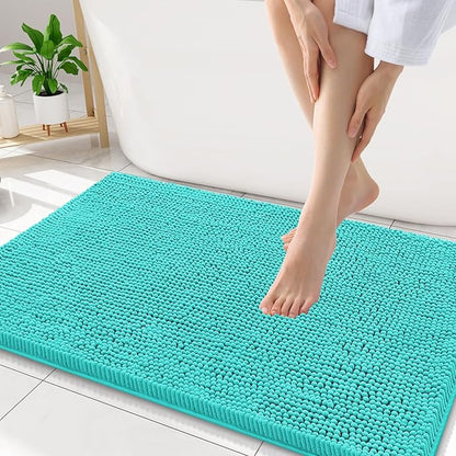 Smiry Luxury Chenille Bathroom Rugs 34x21, Extra Soft and Absorbent Shaggy Bath Mat, Machine Washable, Non-Slip Plush Carpet Runner for Tub, Shower, and Floor, Home Decor Accessories, Turquoise