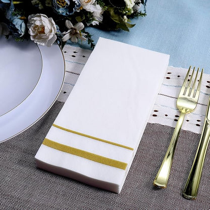 FOCUSLINE 200 Linen Feel Disposable Bathroom Napkins, Soft and Absorbent Paper Guest Towels, Cloth-Like Hand Towels Decorative Paper Napkins for Parties, Weddings, Dinners or Events, Gold, 12" x 17"