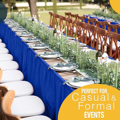 Exquisite Ruffle Table Skirt Dark Blue 2 Pack 14 Ft Long Table Skirts for Rectangle Tables 6ft Plus or Round Tables Skirts with Adhesive Strip for Gender Reveal Decor & Happy Birthday Parties