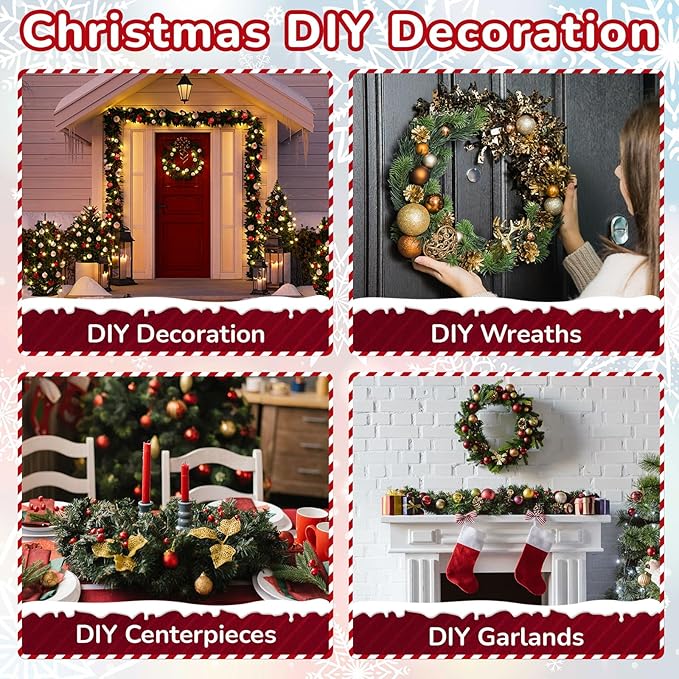 100 ft Green Christmas Garland Decorations Artificial Greenery 3.5" Wide Pine Garland PVC Soft Christmas Decorations for Indoor Outdoor Tree Stair Banister Fireplaces, 6 Pcs, 16.6 ft Each