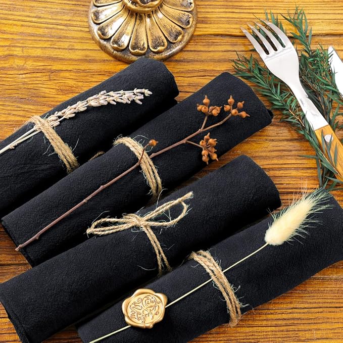 Socomi Cloth Napkins Black Fall Thanksgiving Washable Reusable Bulk Linen Cotton Napkins Set of 10 17"x17" for Wedding Party Bridal Baby Shower Birthday Dining Table Decorations